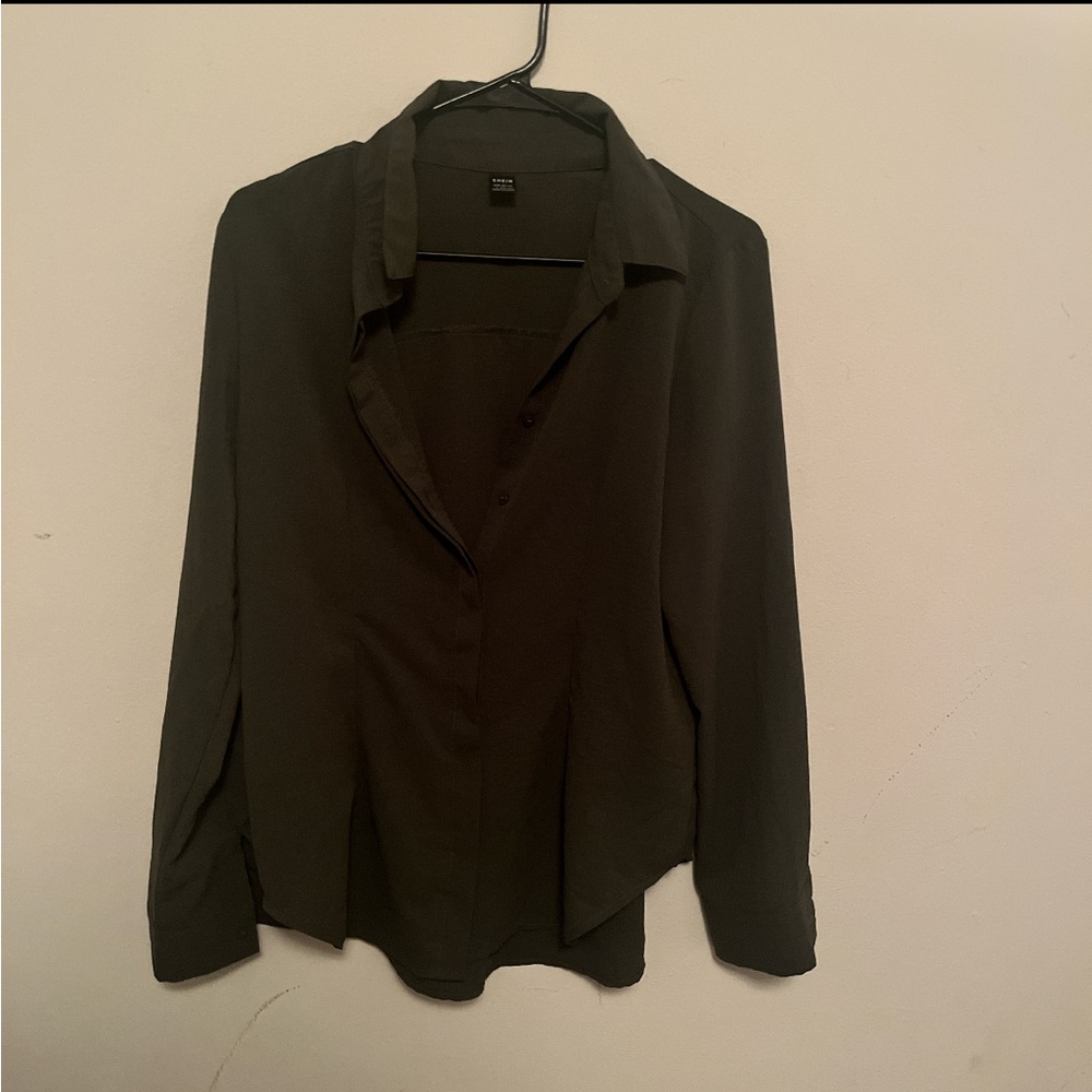 SHEIN Black Fitted Long Sleeve Button Down Blouse